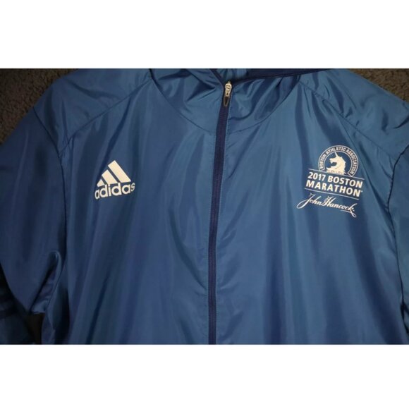 Adidas Climaproof Track Jacket Adult L Blue Boston Marathon Hooded Logo Graphic - Picture 2 of 8
